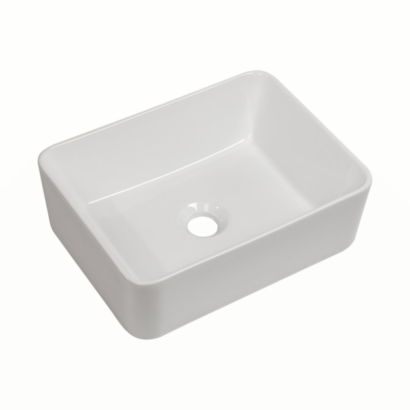 16"X12" White Ceramic Rectangular Vessel Bathroom Sink