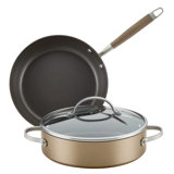 Advanced Home Hard Anodized Nonstick Cookware Set, Includes 3 -Quart Sauteuse with Lid and 9.5-Inch Frying Pan, 3 Piece - Bronze