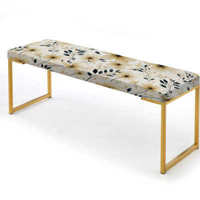 Minimalism Black And Beige Flowers Pattern - Floral Upholstered Gold Bench