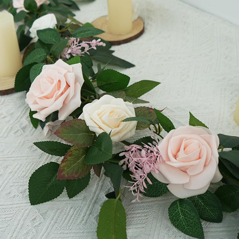 Ensemble de 2 guirlandes de fleurs artificielles roses et vertes 6 pi