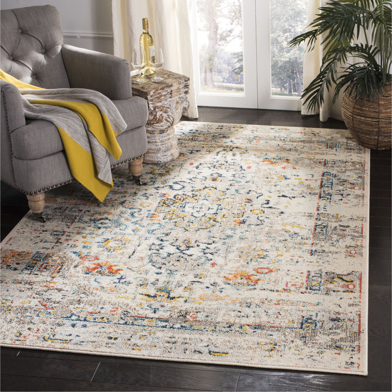 Felty Oriental Cream/Blue Area Rug, Rectangle 10' x 14'
