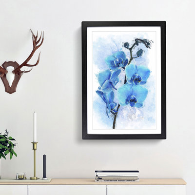 Beautiful Blue Orchids in Abstract - Picture Frame Painting Print on MDF