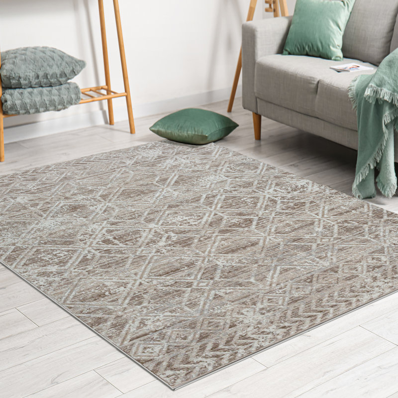 Tapis beige à motif géométrique transitionnel 1243 Kainaan, Beige, Rectangle 5 pi 3 po x 7 pi 3 po