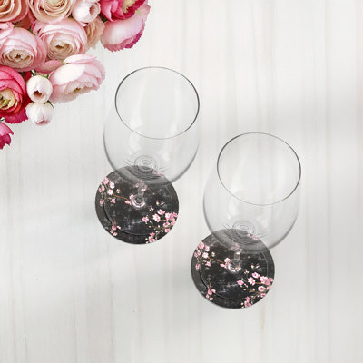 Blossom Fantasia French Gray Vegan Leather Round Coasters