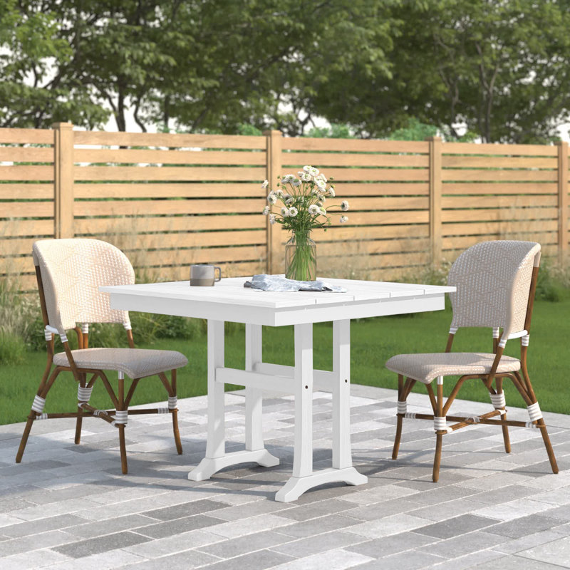 Table de salle à manger à tréteaux Farmhouse, l 37,5 po x L 37,63 po x H 29 po, Blanc classique