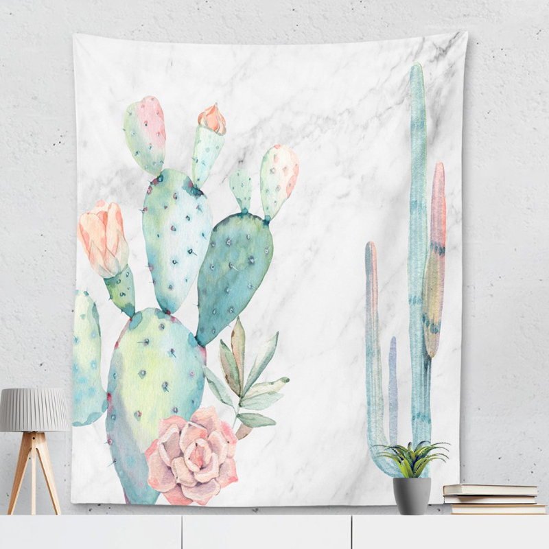 Tapisserie murale en marbre et plantes grasses