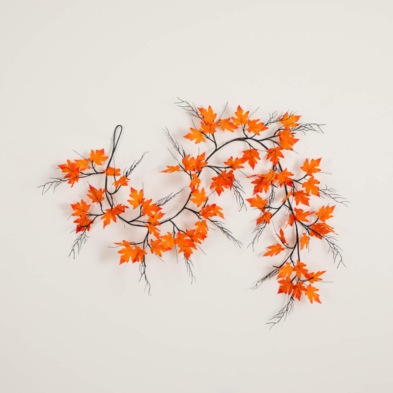 Guirlande Halloween pré-éclairée en érable, L 6 pi, Orange