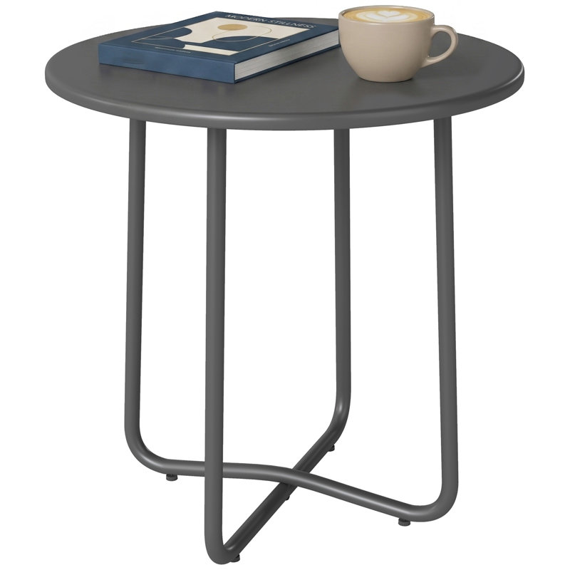 Round Metal Outdoor Side Table , 48cm cm W 48cm cm D, Dark Grey