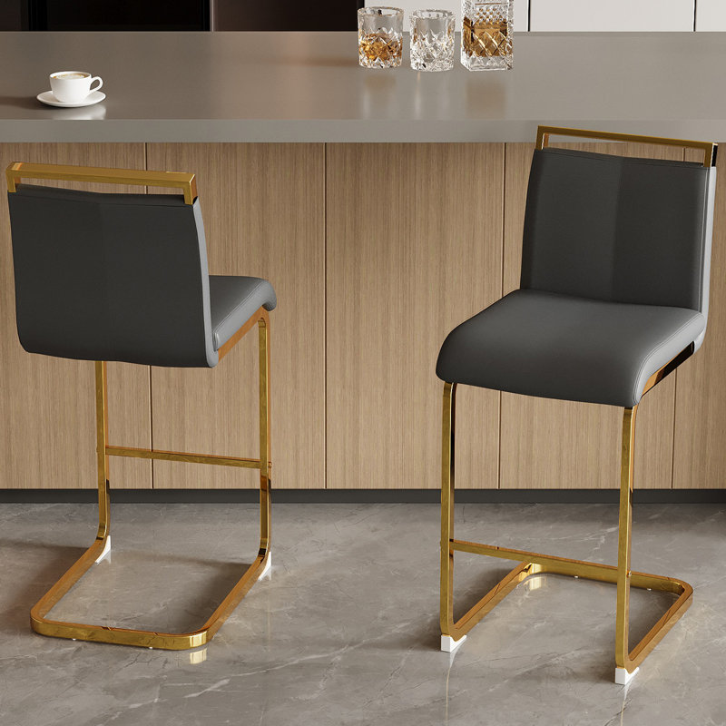 Tabouret de comptoir rembourré Antigone de 25 po avec structure en métal, Blanc, 2