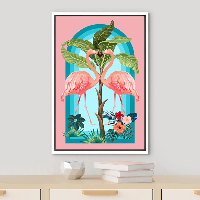 Adolescents lumineux, fleurs tropicales, flamant rose, H 36 po x l 24 po, Blanc