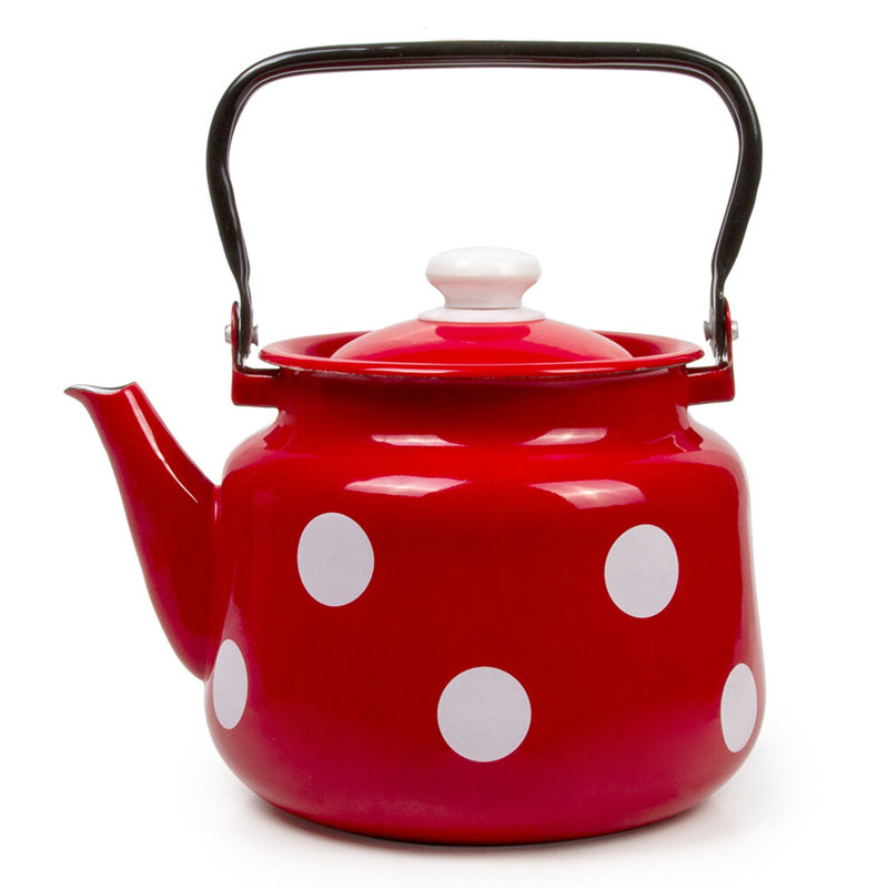 Red White Polka-Dot Enamel Kettle 3.7-qt