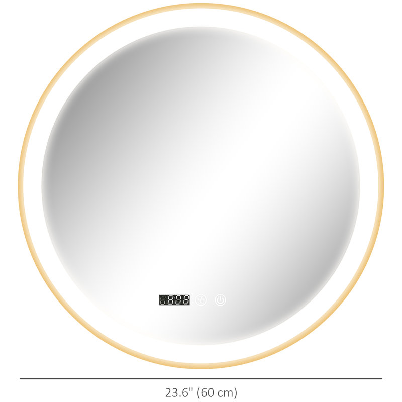 Miroir rond de salle de bain à DEL, miroir de meuble-lavabo mural, or, 23,6 po x 23,6 po