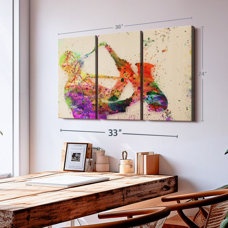 Reproduction sur toile d'un joueur de saxophone, H 24 po x l 38 po x P 1,25 po