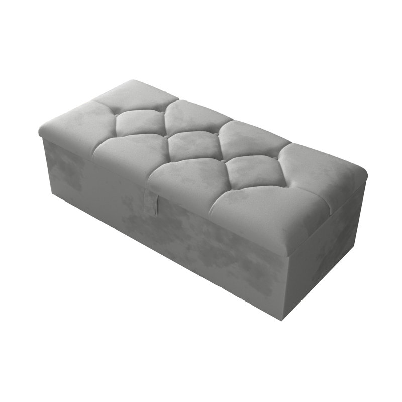 Akerria 102cm Wide Rectangle Striped Ottoman Storage Box with Hydrolic Arm, Silver