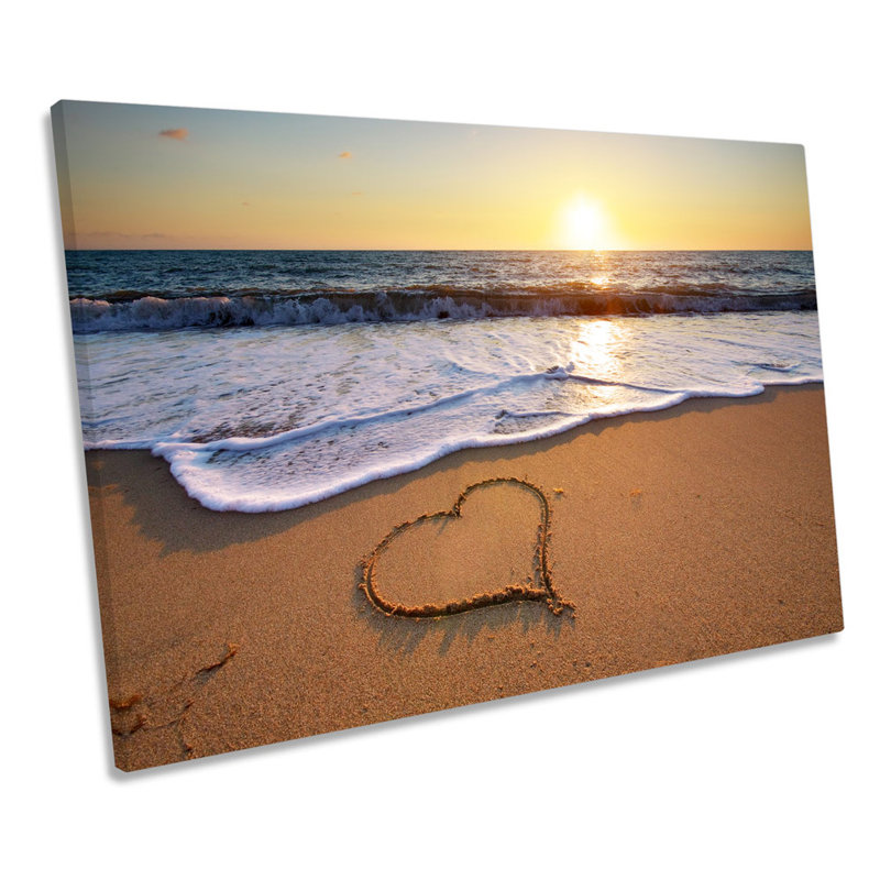 Beach Love Heart Sand - Wrapped Canvas Print, 91.4cm H x 137.2cm W x 4cm D