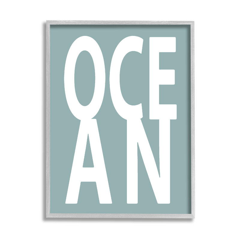 «Ocean Beach Text Letters Expression» par Jamie Macdowell - Cadre flottant, impression sur bois, H 20 po x l 16 po x P 1,5 po