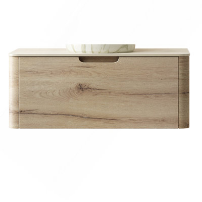 36"Wall Mounted Cabinet without Basin, with One Drawer, Natural Wood Woodgrain Color