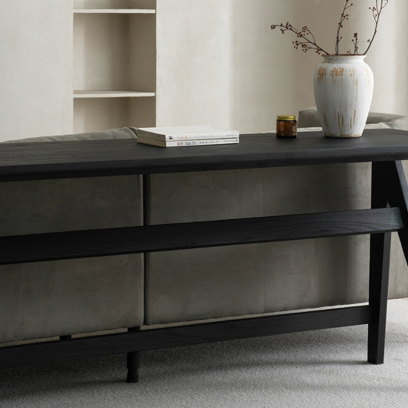 Bureau stable en bois de frêne noir carbonisé, H 29,52 po x l 70,86 po x P 19,68 po, Noir