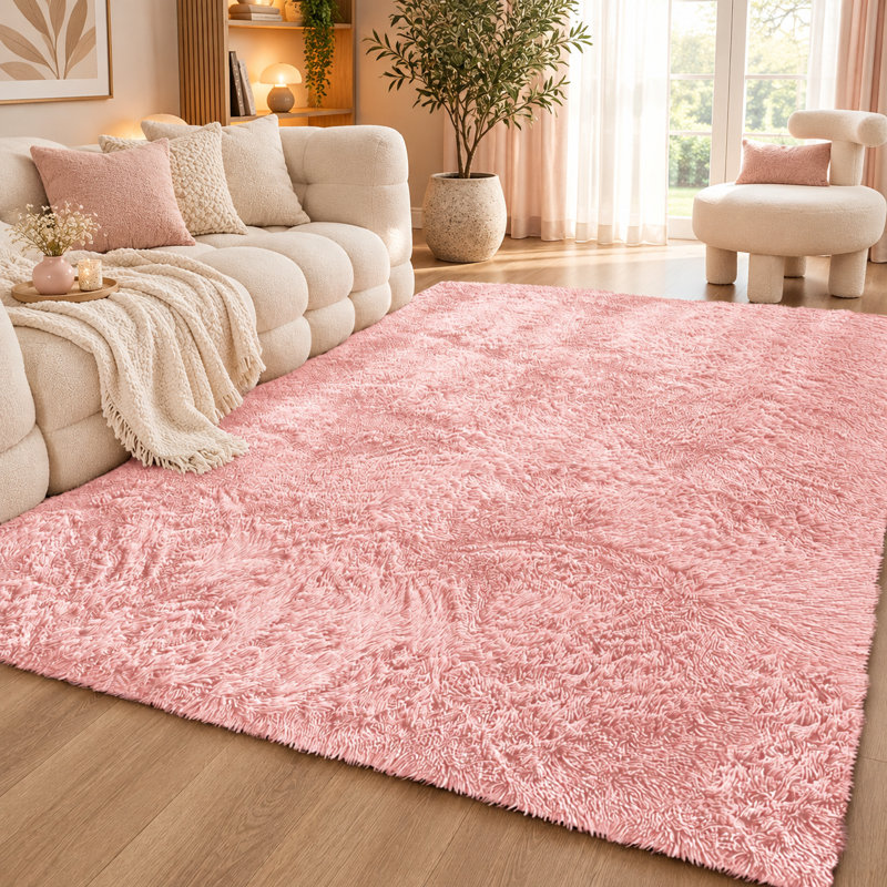 Aspire Homeware Pink Shaggy Area Rug Soft Plush Indoor Carpet, Rectangle 80cm Width X 150cm Length