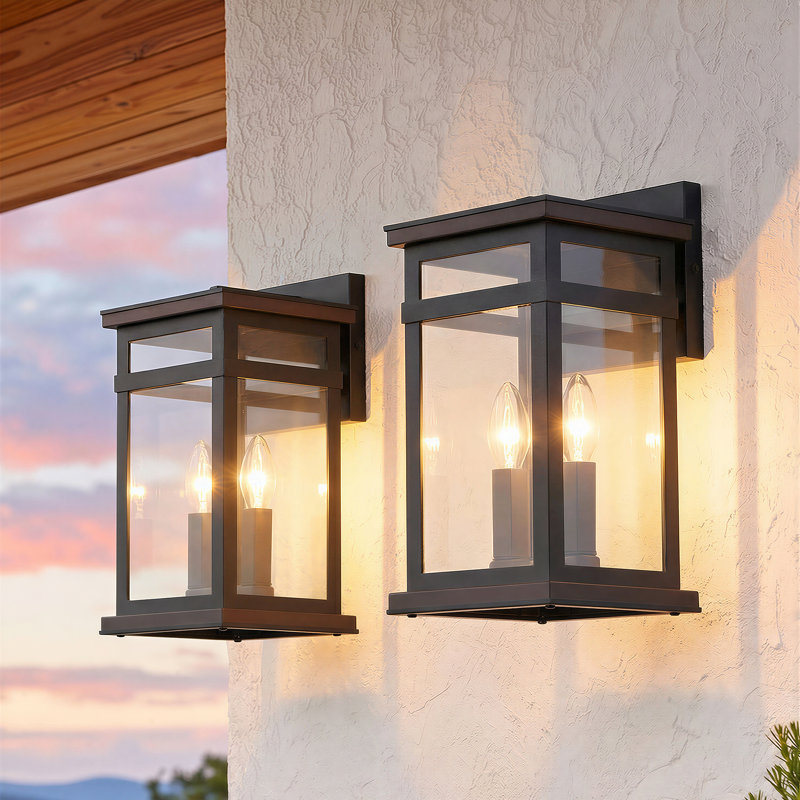 Square Traditional Outdoor Wall Lights,15 Inch, E12, Sand Black