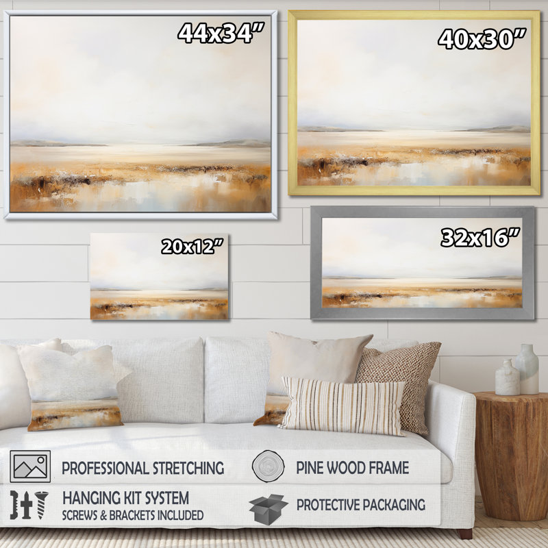 Impression sur toile «Pairies Minimalisme Country Charm Delight», Cadre naturel flottant, H 30 po x l 40 po x P 1,5 po