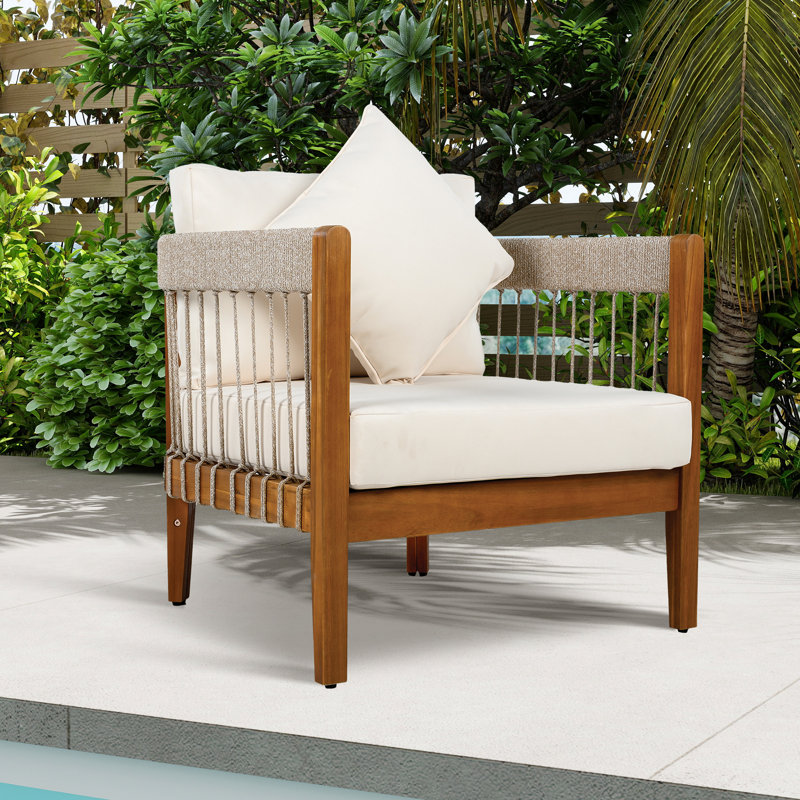 Patio Accent Chair,Outdoor Lounge Chair With Cushion, Beige