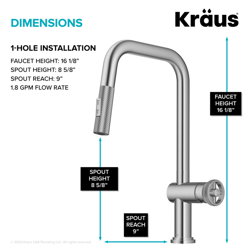 Urbix Industrial Pull-Down Single Handle Kitchen Faucet, Stainless Steel