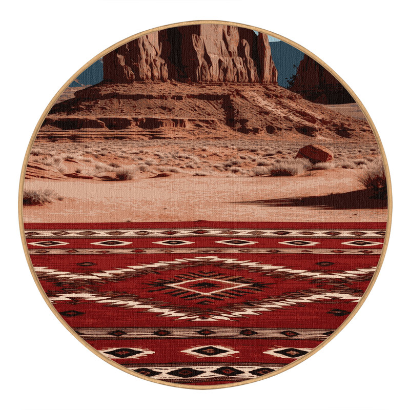 Washable Monument Valley Southwestern Area Rug, Round 8'