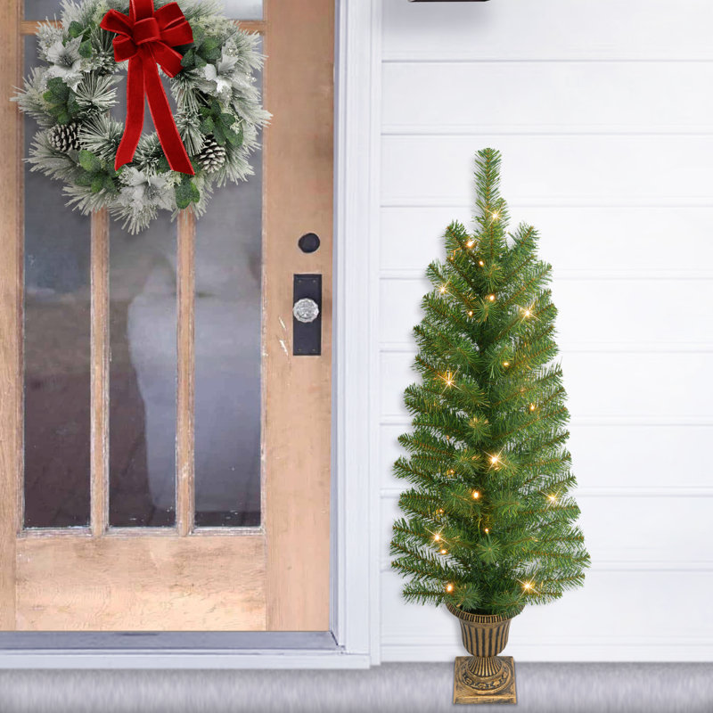 Ensemble de 2 arbres de Noël artificiels en pot pré-éclairés à piles