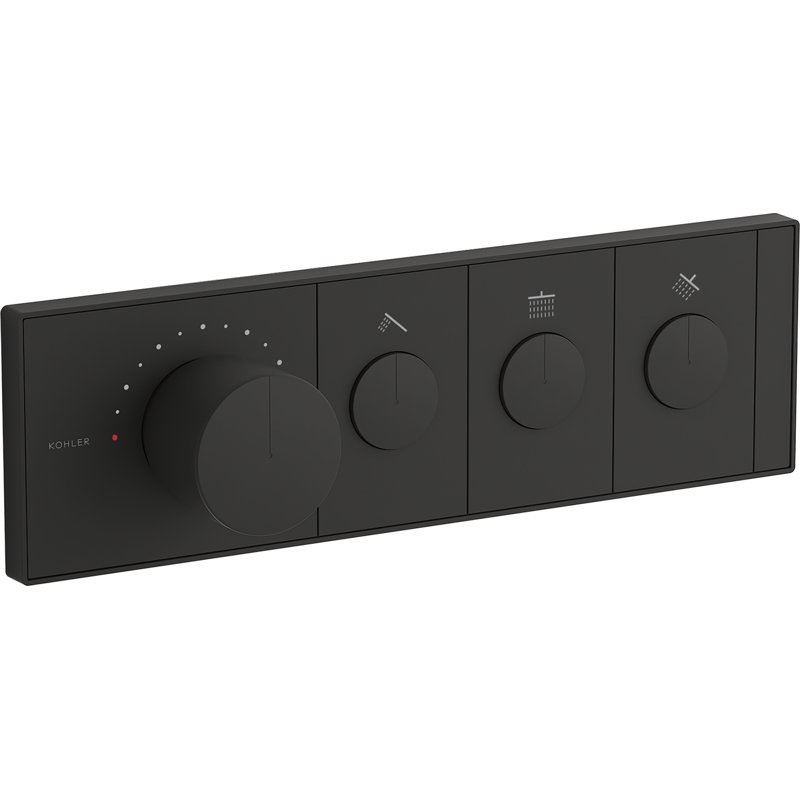 Panneau de commande de valve thermostatique à trois prises Anthem avec boutons-poussoirs encastrés, Noir