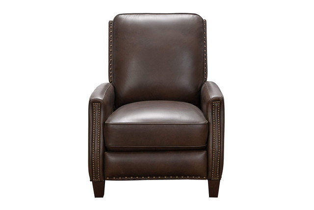 Llewellyn 31" Genuine Leather Push-Back Recliner, Dark Brown Genuine Leather