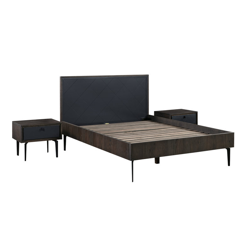 Modlin 3 Piece Upholstered Bedroom Set, Gray, Queen