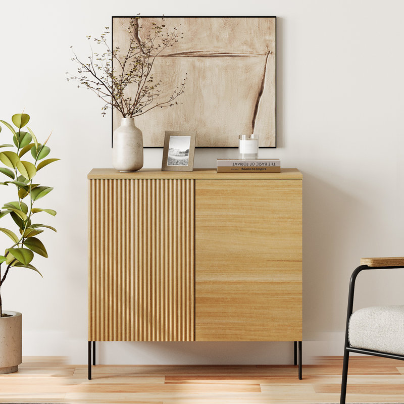Union Rustic 31.5" Reeded Accent Cabinet With Adjustable Shelves, Modern Credenza Storage Cabinet With Doors For Living Room, Kitchen, Dining Room, Hallway