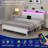 Bed Frame with Storage Headboard, Upholstered Platform Bed with Charging Station and LED Lights, Heavy Duty Metal Slats-265662779-266936271