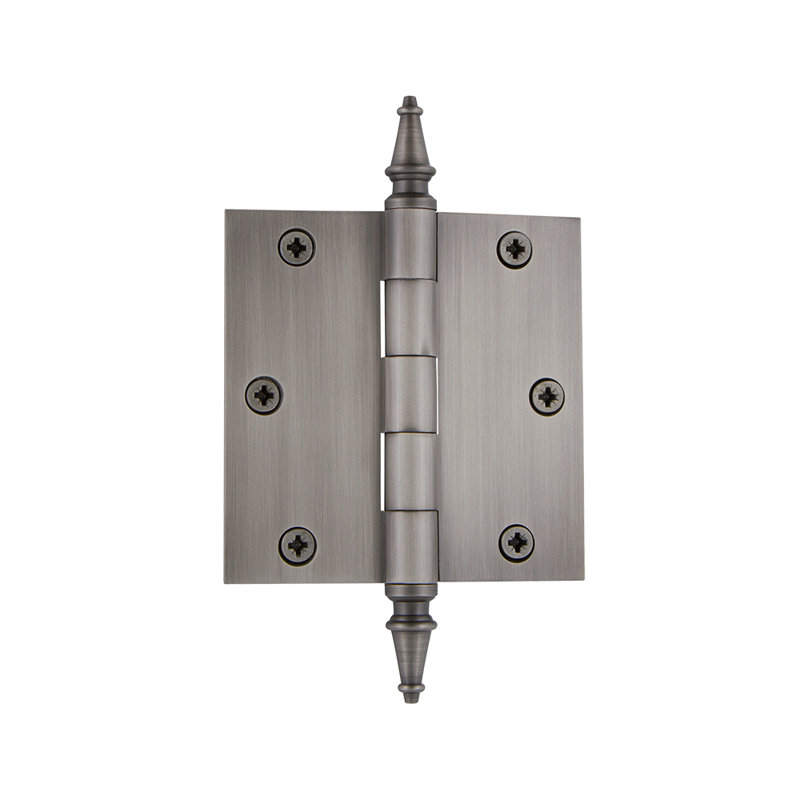 Nostalgic Warehouse 3.5" x 3.5" Steeple Tip Residential Hinge with Square Corners, Antique Pewter