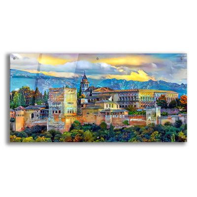 Art mural épique «Granada Espagne La Alhambra» par Pedro Gavidia, art mural en verre acrylique, bleu