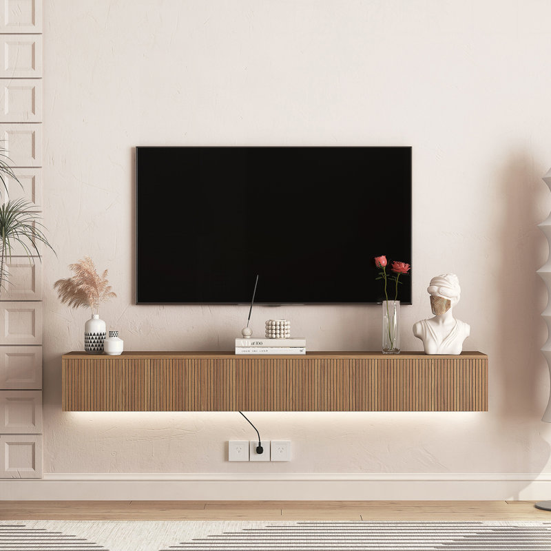 Wall Mounted Floating TV Stand with 16 Color LED Lights, Modern Floating Entertainment Center, Floating Media Cabinet for Living Room