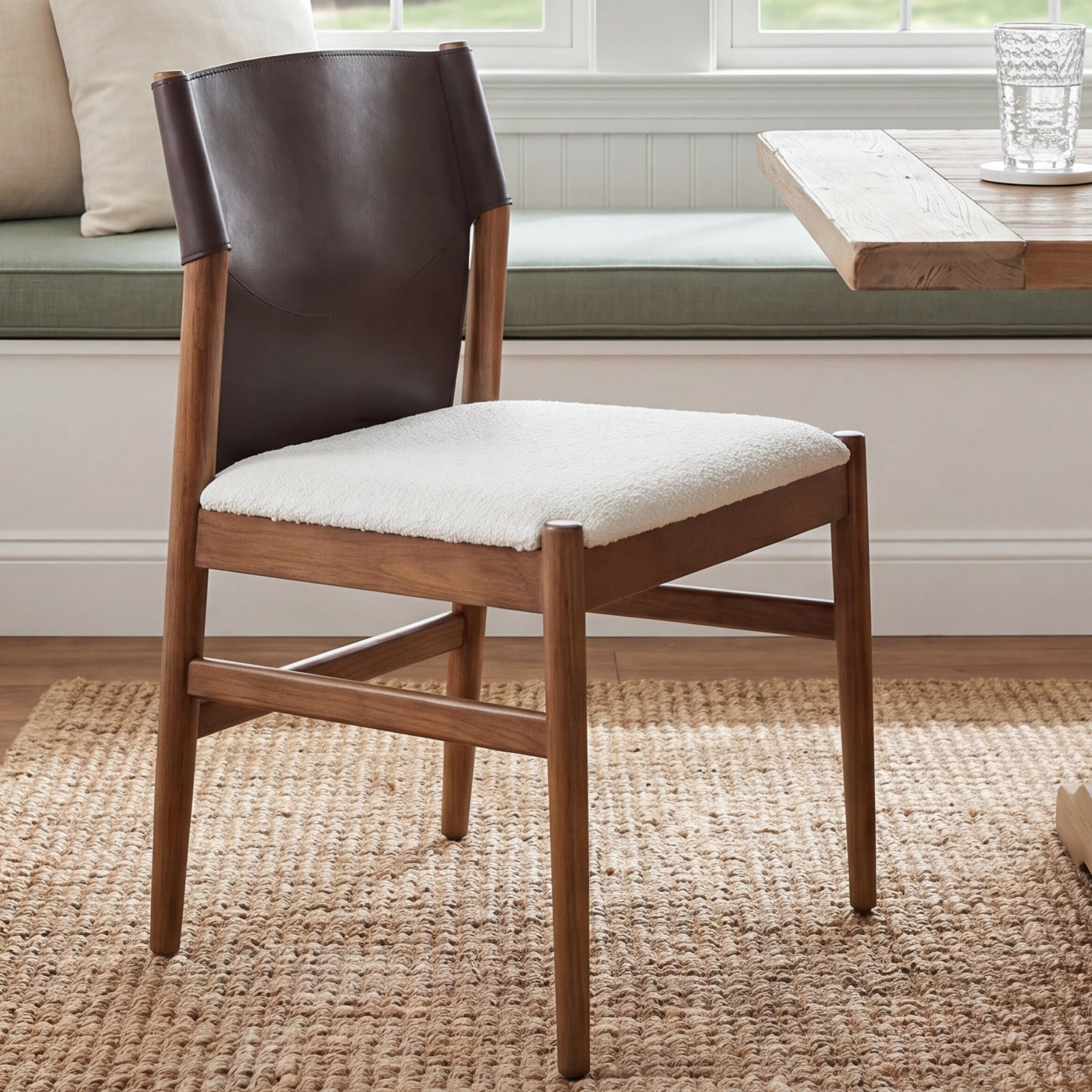 Vivica Genuine Leather Dining Chair, Brown Leather Blend//Cardiff Cream