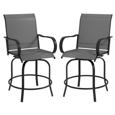 Outdoor Bar Stools With Armrests, Set Of 2 360° Swivel Bar Height Patio Chairs With High-Density Mesh Fabric, Steel Frame Dining Chairs