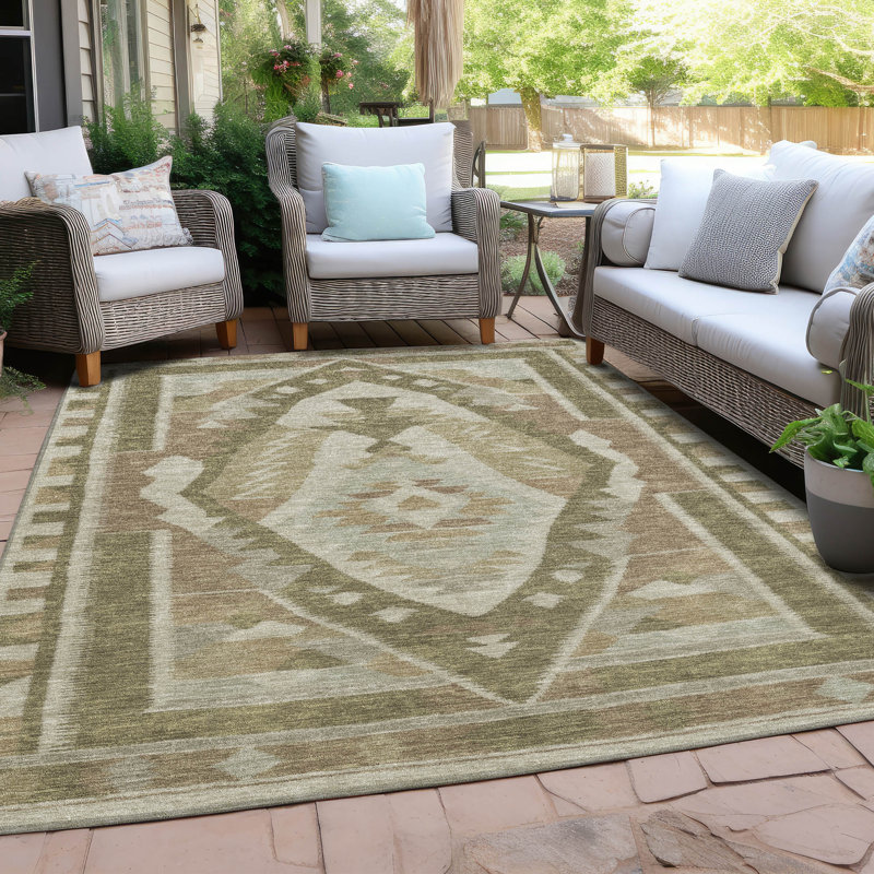 Tapis intérieur / extérieur lavable à la machine Xhevrie, Rectangle 10 pi x 14 pi