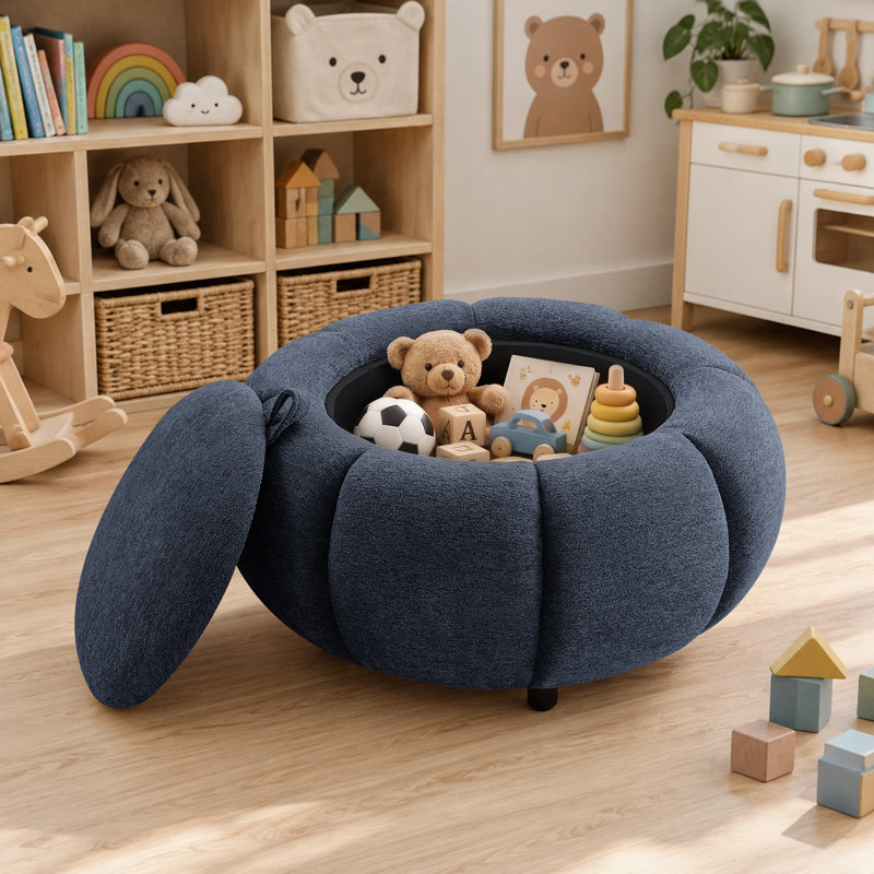 Repose-pieds avec rangement Pumpkin avec plateau réversible, tabouret d'appoint rembourré et table basse, Bleu
