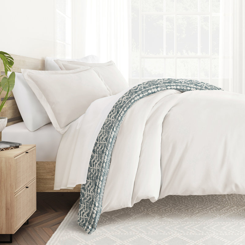 Ensemble de housse de couette en microfibre super doux, Formes géométriques bleues / blanches