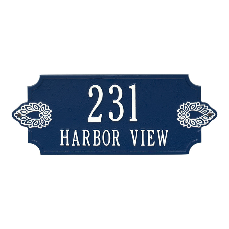 Sofia 2-Line Personalized Wall Address Plaque, Dark Blue/White, Yes