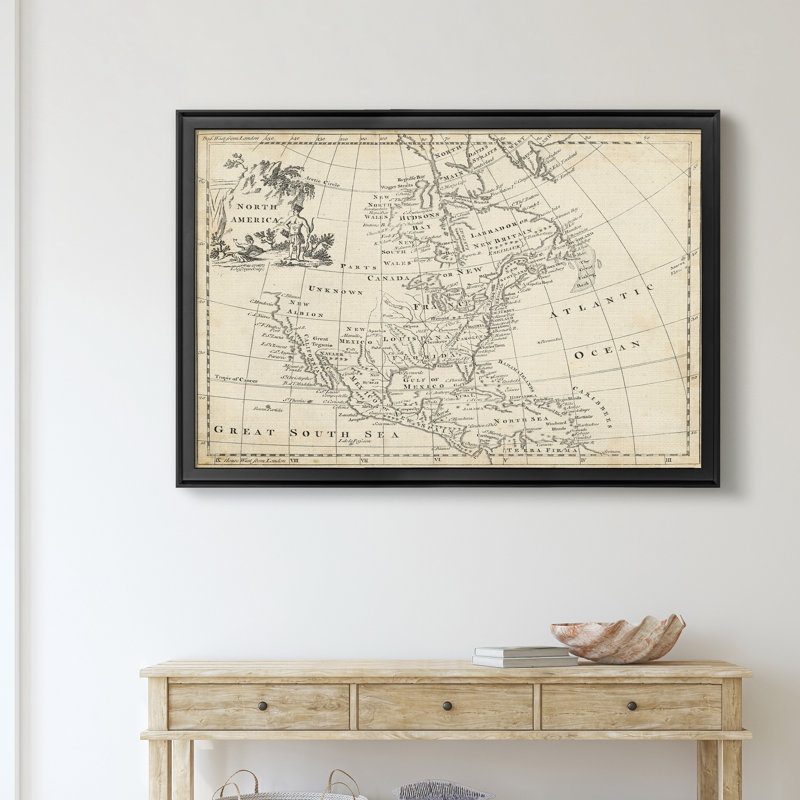Carte de l’Amérique du Nord-impression d’art graphique sur toile encadrée, H 22,5 po x l 30,5 po x P 1,5 po, Cadre noir