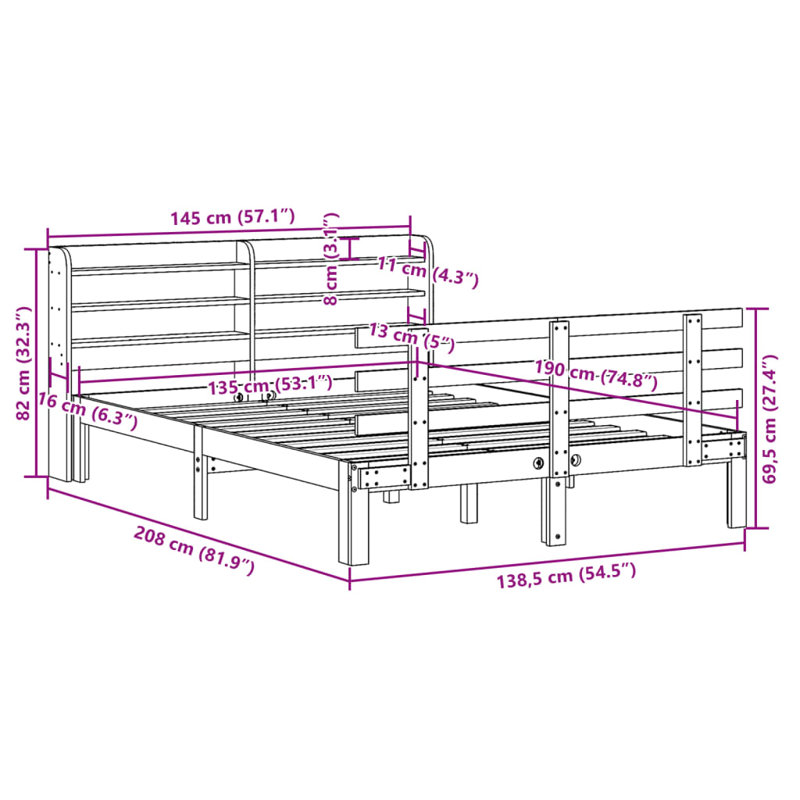 Bed Frame With Headboard Without Mattress, Super King (6'), Wax Brown