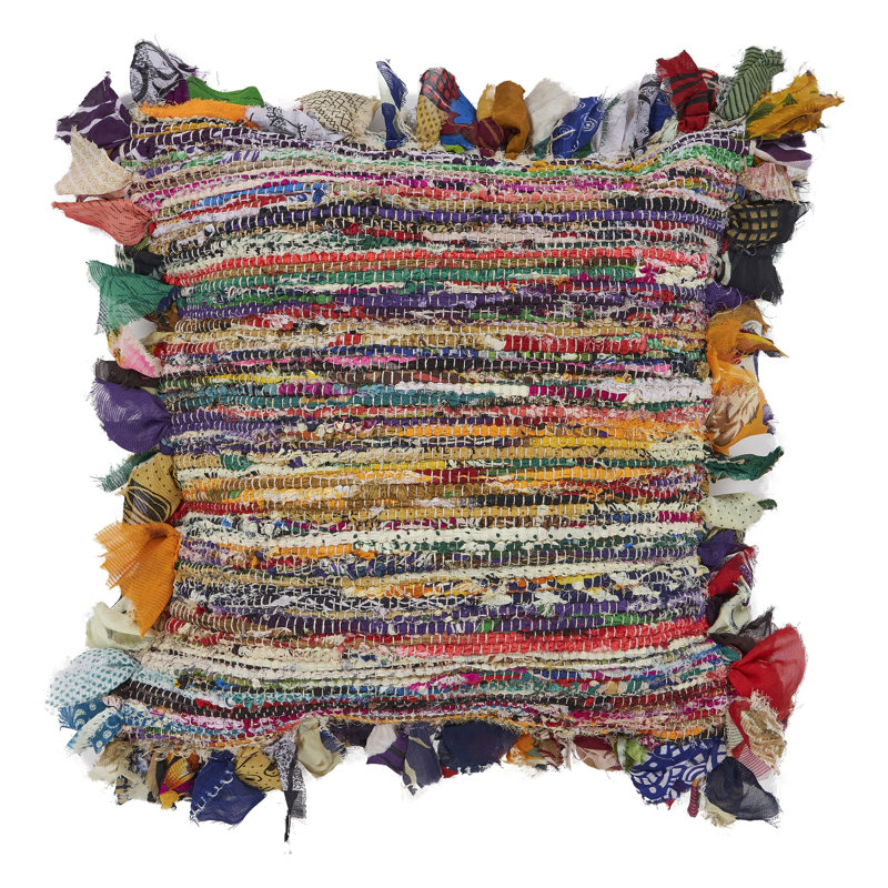 Coussin décoratif rayé multicolore Rafi Chindi, H 18 po x l 18 po, Housse de coussin seulement - sans coussin