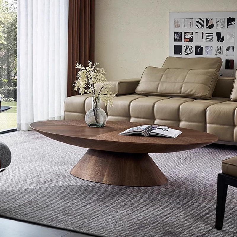Table basse ovale luxueuse de couleur noyer clair, H 14,17 po x L 43,3 po x l 23,62 po