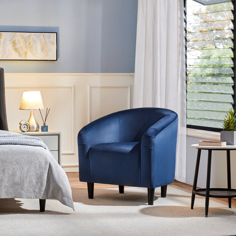 Robeson 28" Wide Velvet Barrel Chair, Navy Blue Velvet
