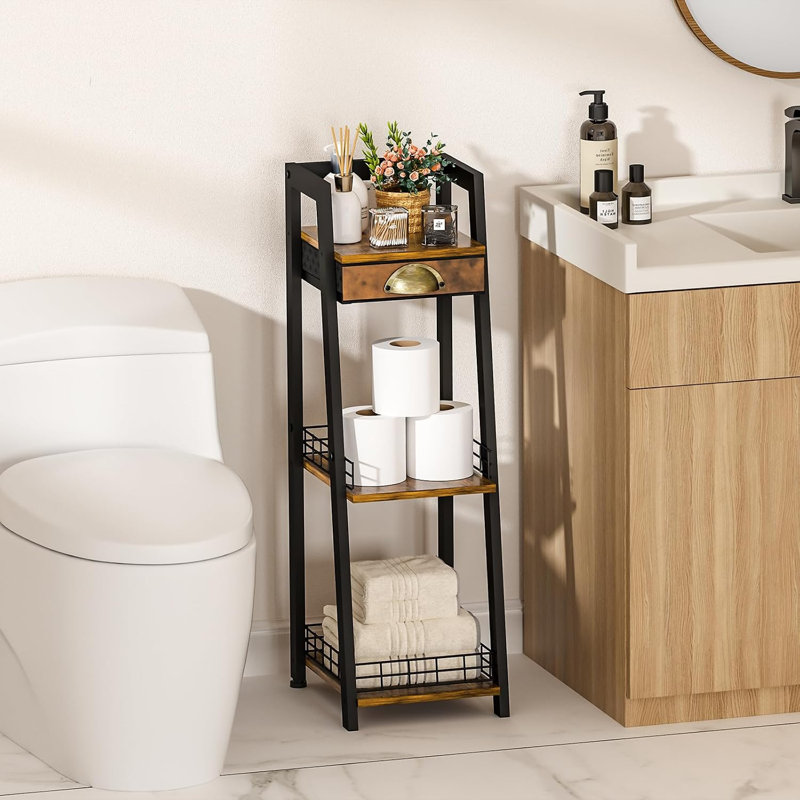 Étagères de salle de bain étroites à 3 niveaux avec tiroir