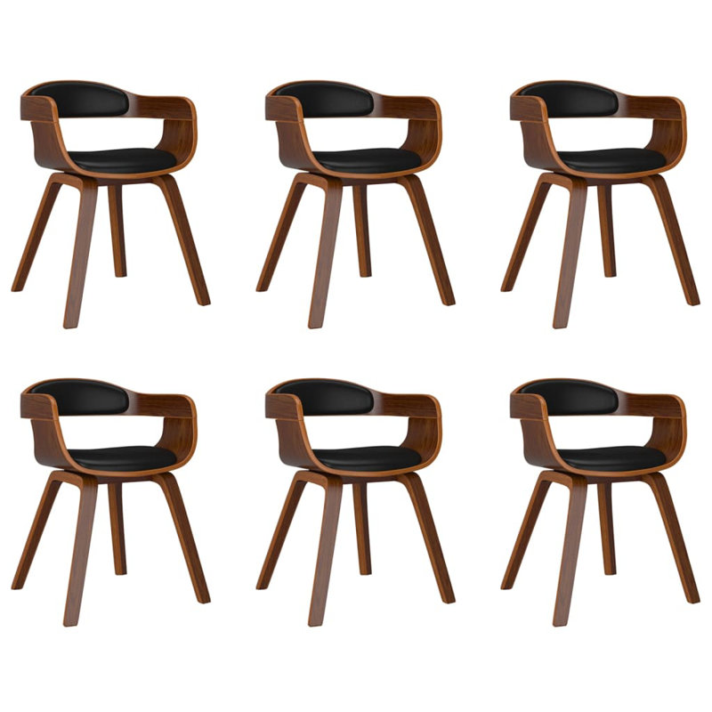  Ensemble de 6 chaises de salle à manger en simili cuir noir et naturel, bois cintré, 6, Noir/naturel
